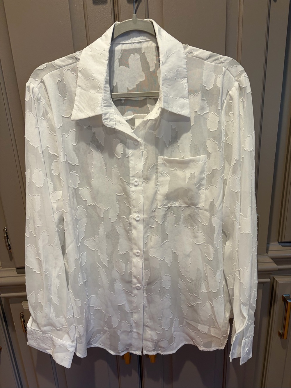SHEIN White Textured Button-Up Blouse